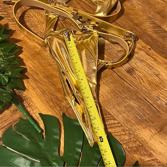 4.Double belted metallic gold one piece bikini size L - Picture 8 of 10